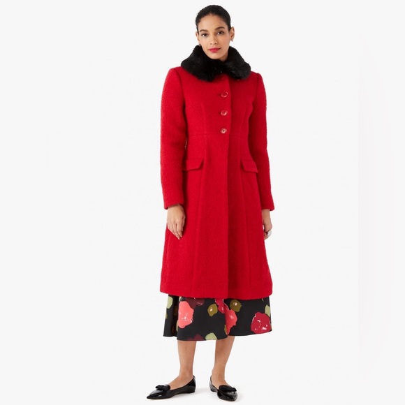 Kate Spade Carlyle Faux Fur Collar Wool Blend Coat - Picture 2 of 6